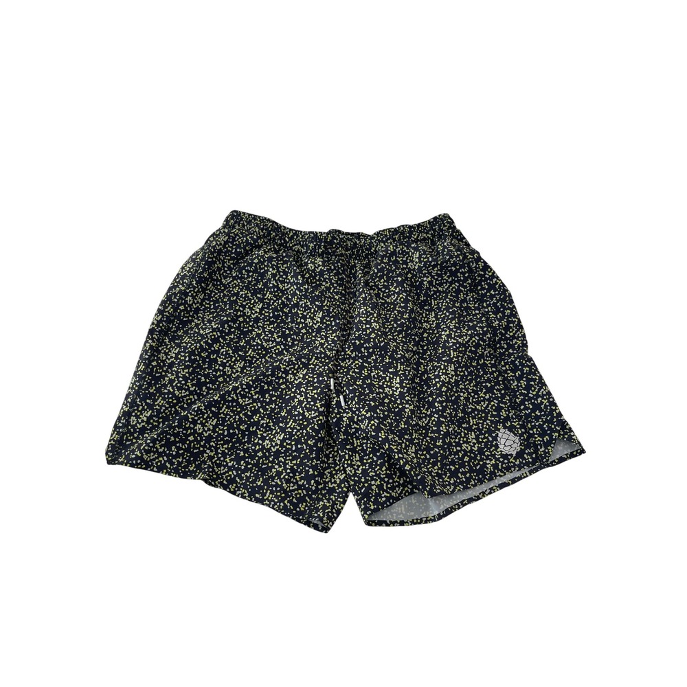 Stio Mens Eddy Shorts L 6 Inch Inseam Navy Yellow Speckle Print Lined I12